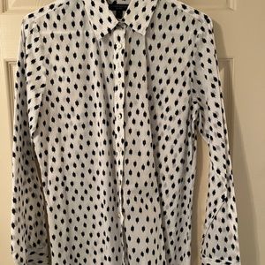 White Navy Print Button-Up Shirt